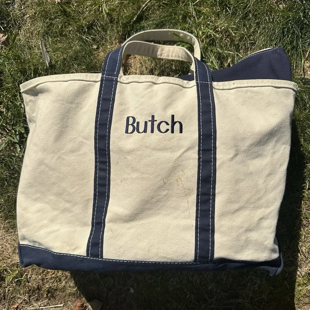 Vtg LL Bean Boat & Tote Zip Top‎ Blue Natural Canvas Bag Freeport Maine X-Large